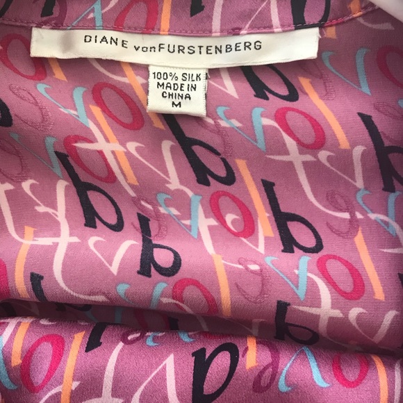 Vintage Diane Von Furstenberg Pink Silk DVF Logo Print Luxe Pajamas Size Medium - Picture 8 of 8